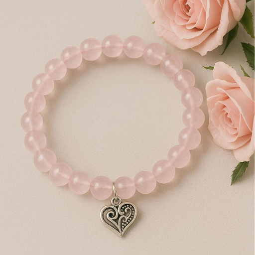 Rose Quartz Bracelet – Heart Charm